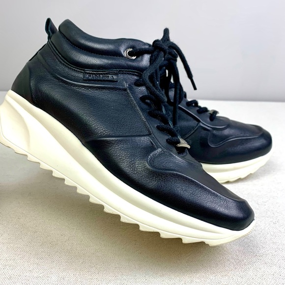 HAYDEN Black Leather Platform Wedge Sneakers CARMELA - Picture 3 of 14